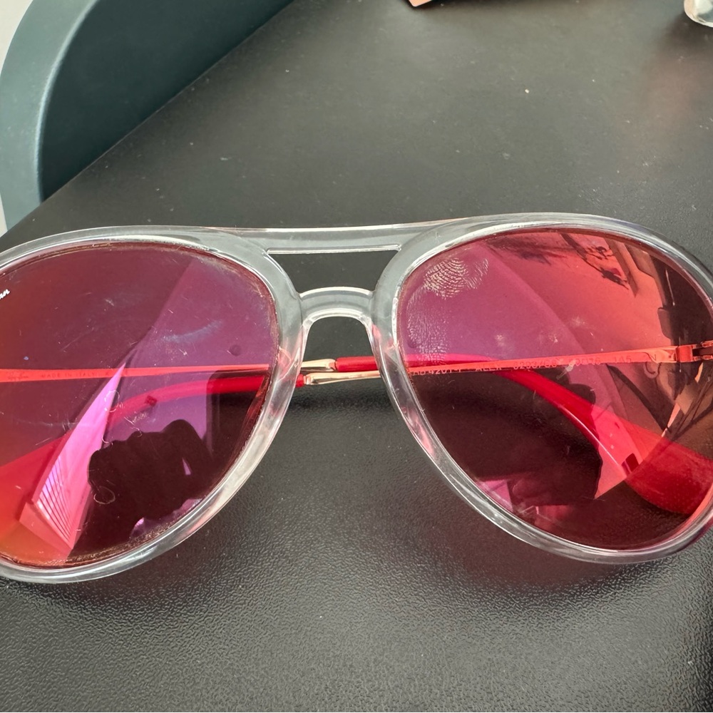 Ray-Ban Clear Frame Sunglasses with Red Lenses